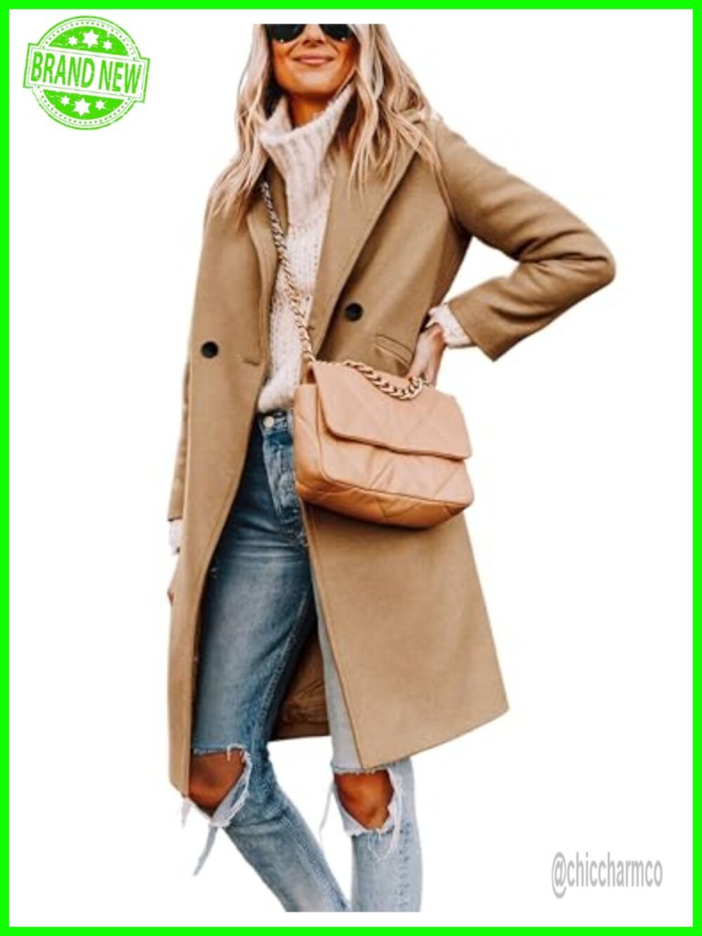 Wool Blend Mid-Long Peacoat Notch Lapel Double-Breasted Winter Coat